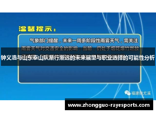 钟义浩与山东泰山队渐行渐远的未来展望与职业选择的可能性分析